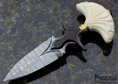 Larry Fuegen Custom Knife Sole Authorship Carved & Stippled Push Dagger with 14Kt Gold