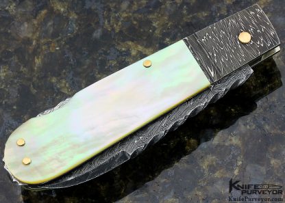 Kaj Embretsen Custom Knife Damascus & Goldlip Pearl "Barlow" Lockback - Image 3