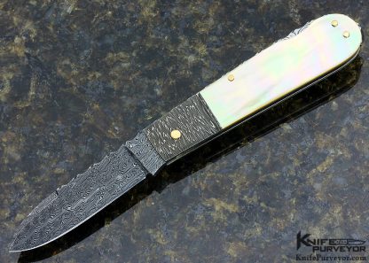 Kaj Embretsen Custom Knife Damascus & Goldlip Pearl "Barlow" Lockback