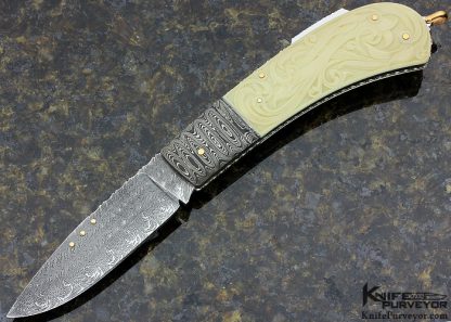 Kaj Embretsen Custom Knife Damascus Lockback Carved by Issak Bergh