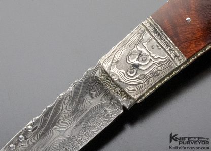 Kaj Embertsen Custom Knife Ironwood and Sole Authorship Mosaic Damascus Lockback - Image 4