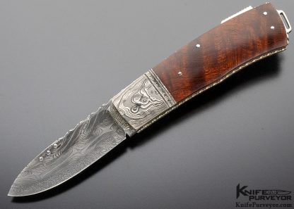 Kaj Embertsen Custom Knife Ironwood and Sole Authorship Mosaic Damascus Lockback - Image 3