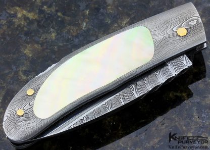 Kaj Embretsen Custom Knife Sole Authorship Triple Bar Damascus & Goldlip Pearl lnterframe Lockback - Image 3