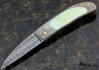 Kaj Embretsen Custom Knife Sole Authorship Triple Bar Damascus & Goldlip Pearl lnterframe Lockback