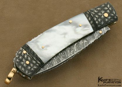 Kaj Embretsen Custom Knife Sole Authorship Damascus & Mother of Pearl Shell Lockback - Image 3