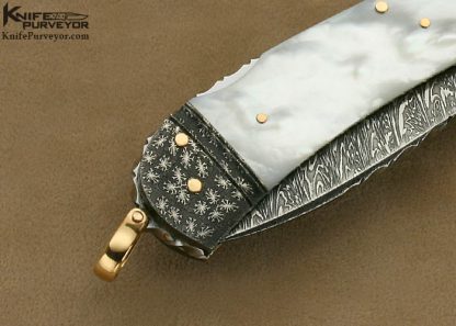 Kaj Embretsen Custom Knife Sole Authorship Damascus & Mother of Pearl Shell Lockback - Image 4