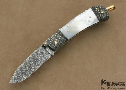 Kaj Embretsen Custom Knife Sole Authorship Damascus & Mother of Pearl Shell Lockback