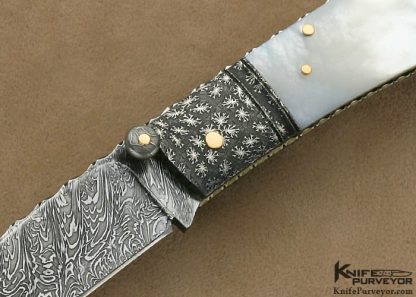 Kaj Embretsen Custom Knife Sole Authorship Damascus & Mother of Pearl Shell Lockback - Image 2