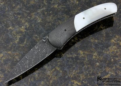 Kelly Carlson Custom Knife "Hawk" Assisted Opening Damascus, Mother of Pearl & Carbon Fiber Assisted Opening Linerlock