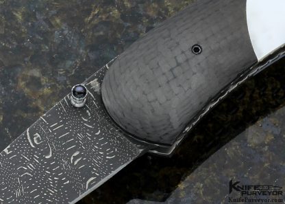 Kelly Carlson Custom Knife "Hawk" Assisted Opening Damascus, Mother of Pearl & Carbon Fiber Assisted Opening Linerlock - Image 2