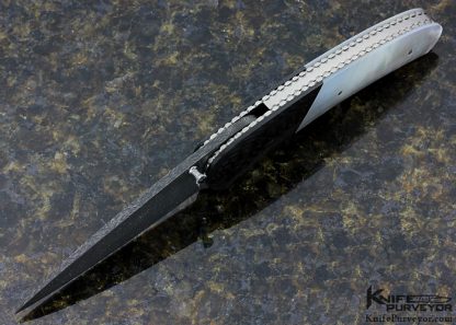 Kelly Carlson Custom Knife "Hawk" Assisted Opening Damascus, Mother of Pearl & Carbon Fiber Assisted Opening Linerlock - Image 4