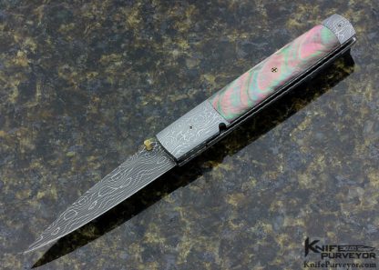 Kelly Carlson Custom Knife Devin Thomas Damascus and Black Lip Pearl Linerlock