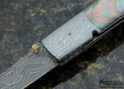 Kelly Carlson Custom Knife Devin Thomas Damascus and Black Lip Pearl Linerlock - Image 2