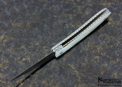 Kelly Carlson Custom Knife Mike Norris Stainless Damascus & Mother of Pearl Shell Linerlock - Image 5