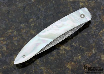 Kelly Carlson Custom Knife Mike Norris Stainless Damascus & Mother of Pearl Shell Linerlock - Image 3