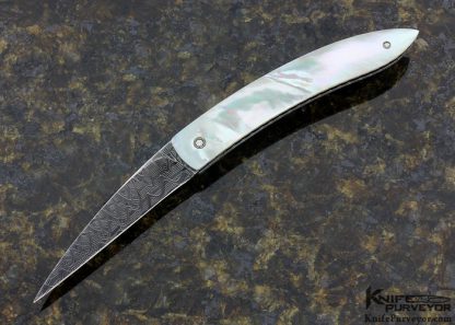 Kelly Carlson Custom Knife Mike Norris Stainless Damascus & Mother of Pearl Shell Linerlock