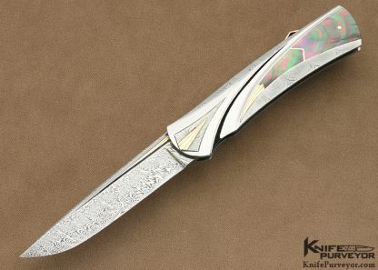 Ken Steigerwalt Custom Knife Damasteel, Black Lip & 18Kt Gold Lockback