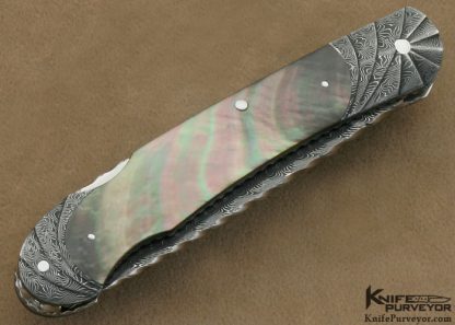 Ken Steigerwalt Custom Knife Black Lip Pearl Shell & Damascus Lockback - Image 3