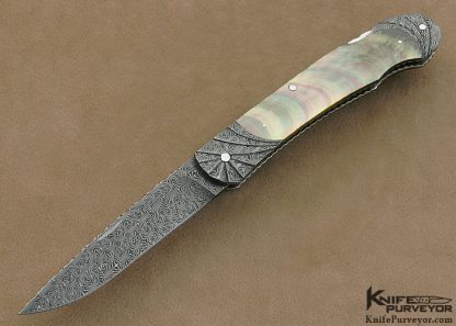 Ken Steigerwalt Custom Knife Black Lip Pearl Shell & Damascus Lockback