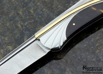 Ken Steigerwalt Custom Knife Damasteel Amber with Fluted 416 Stainless Steel and 18 Kt Gold Lockback - Image 2