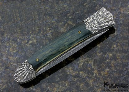 Ken Steigerwalt Custom Knife Damascus & Blue MammothTab Release Auto - Image 3