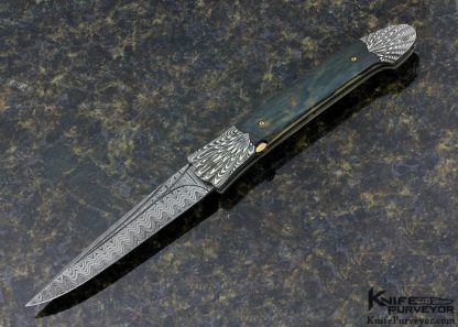 Ken Steigerwalt Custom Knife Damascus & Blue MammothTab Release Auto