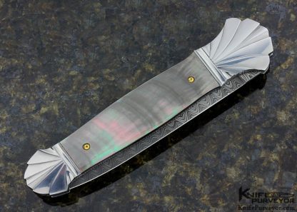 Ken Steigerwalt Custom Knife Fluted Blade Black Lip Tahitian Pearl "Regalis" Damascus Auto Tab Release Dagger - Image 3