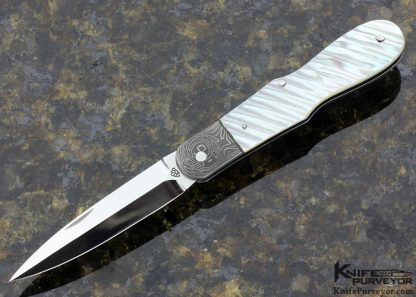 Ken Steigerwalt Custom Knife Damascus & Fluted Mother of Pearl Shell Slipjoint