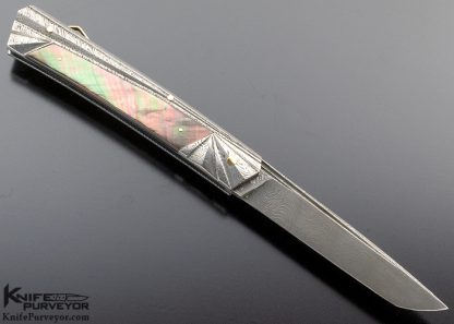 Ken Steigerwalt Custom Knife Art Deco Black Lip Pearl, Devon Thomas Sharks Tooth Damascus Lockback - Image 3