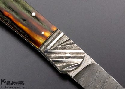 Ken Steigerwalt Custom Knife Amber Stag and Damascus Lockback - Image 4