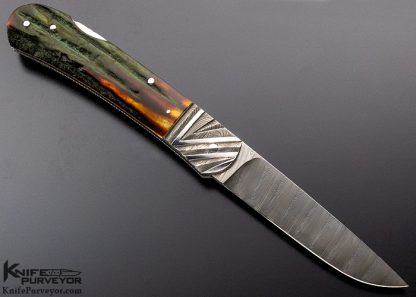 Ken Steigerwalt Custom Knife Amber Stag and Damascus Lockback - Image 3