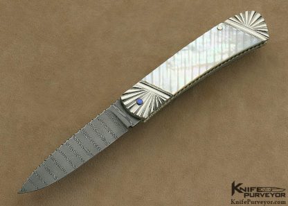 Ken Steigerwalt Custom Knife Damascus with Fluted Mother of Pearl and Fluted Nickel Silver Scale Release - Image 4