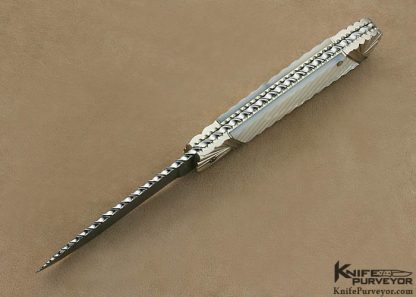 Ken Steigerwalt Custom Knife Damascus with Fluted Mother of Pearl and Fluted Nickel Silver Scale Release - Image 5