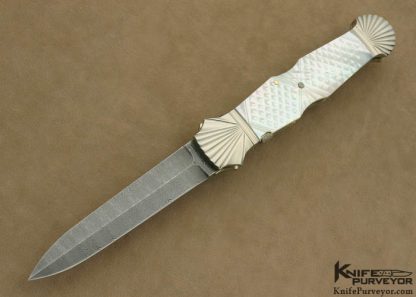 Ken Steigerwalt Custom Knife Damascus, Scallopped Nickle Silver & Carved Mother of Pearl Tab Release