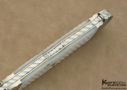 Ken Steigerwalt Custom Knife Damascus, Scallopped Nickle Silver & Carved Mother of Pearl Tab Release - Image 6