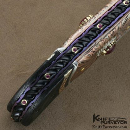 Kenneth King Custom Knives Sole Authorship Damascus & Mokume Jeweled Art Folder - Image 9