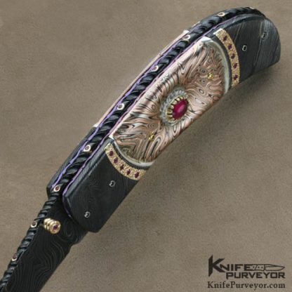 Kenneth King Custom Knives Sole Authorship Damascus & Mokume Jeweled Art Folder - Image 7