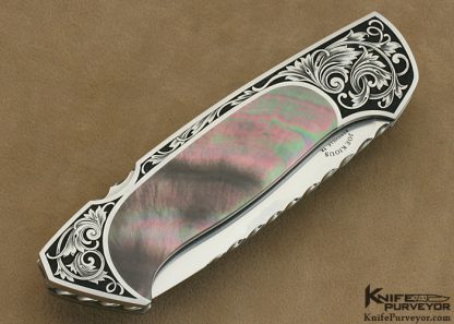 Joe Kious Black Lip Tahitian Pearl Shell Semi Interframe Lockback Engraved by Lisa Tomlin - Image 3