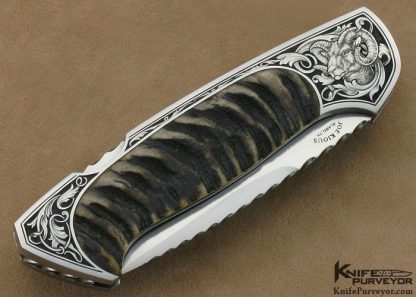 Joe Kious Custom Knife Ram's Horn Lockback Engraved by Jon Robyn June 14 2012 - Image 3