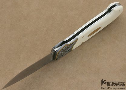 Joe Kious Custom Knife Tim George Engraved Pre-Ban Elephant Ivory Lockback Scrimshawed by Ron Luebke Jr. - Image 10