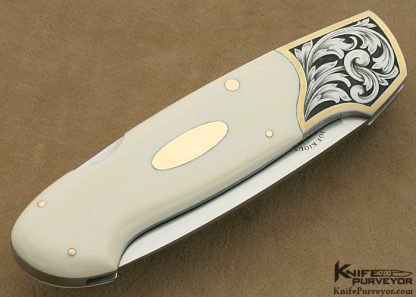 Joe Kious Custom Knife Tim George Engraved Pre-Ban Elephant Ivory Lockback Scrimshawed by Ron Luebke Jr. - Image 6