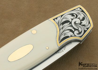 Joe Kious Custom Knife Tim George Engraved Pre-Ban Elephant Ivory Lockback Scrimshawed by Ron Luebke Jr. - Image 7