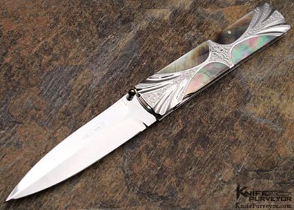 Koji Hara Custom Knife Black Lip Pearl "Yotsuba" Art Folder Linerlock