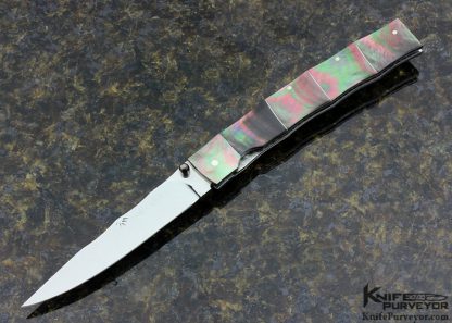 Koji Hara Custom Knife Black Lip Pearl Bamboo Linerlock