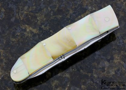 Koji Hara Custom Knife Gold Lip Pearl Bamboo Linerlock - Image 3