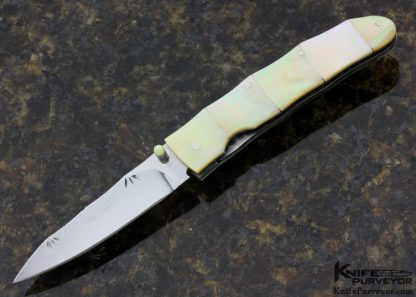 Koji Hara Custom Knife Gold Lip Pearl Bamboo Linerlock