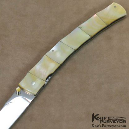 Koji Hara Custom Knife Goldlip Pearl Large Bamboo Linerlock - Image 2