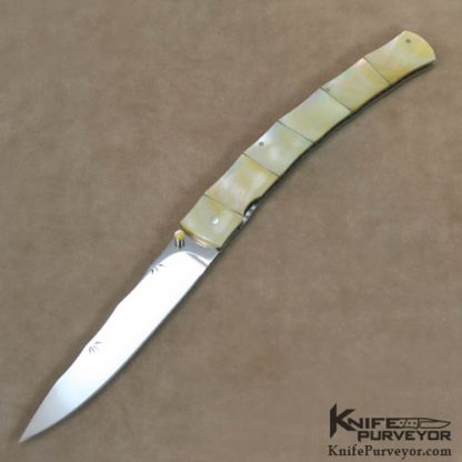 Koji Hara Custom Knife Goldlip Pearl Large Bamboo Linerlock