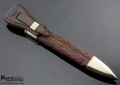 Larry Fuegen Custom Knife Sole Authorship Damascus with Carved & Stippled Cream Colored Fossil Walrus Art Dagger - Image 9