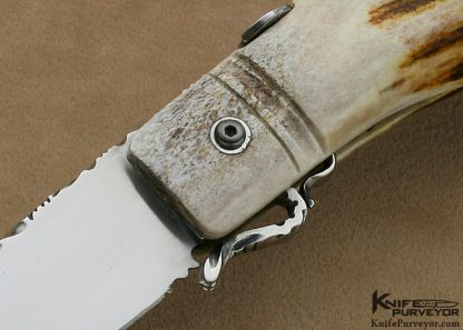 Larry Fuegen Custom Knife Hand Forged 5160 Carbon Steel & Carved Crown Stag Goblin Friction Folder - Image 2